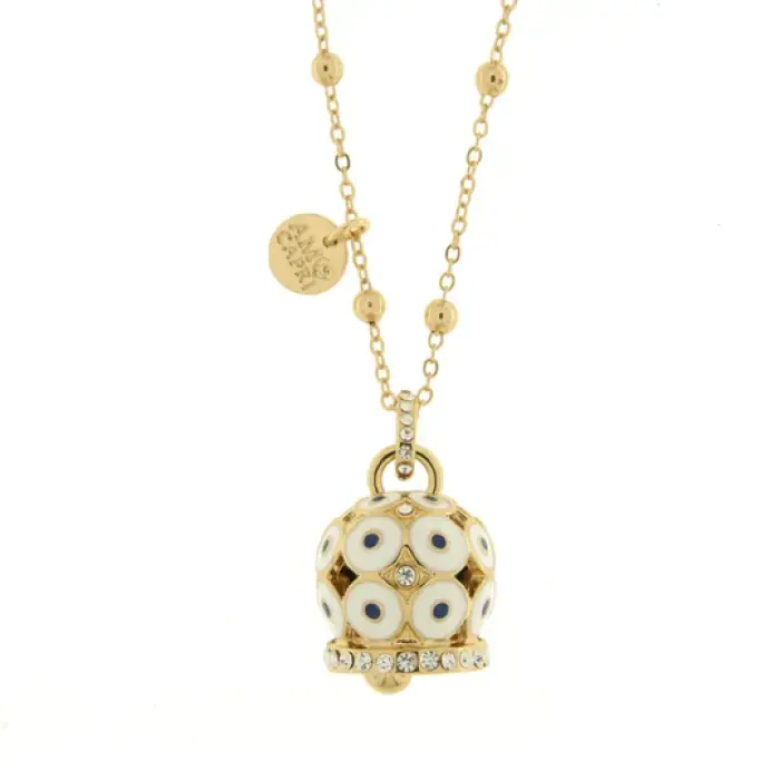 Collana in Metallo con campana a pois bianchi e zirconi grande