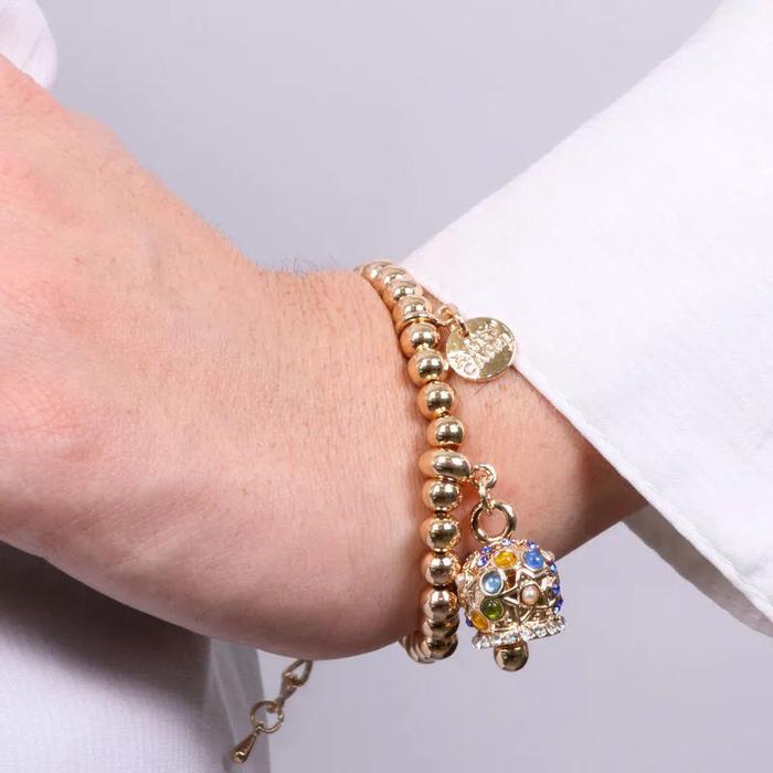Bracciale in Metallo con campanella a pois e zirconi multicolor