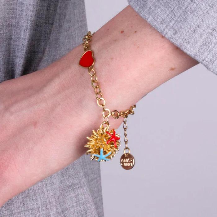 Bracciale in Metallo con riccio di mare stelle marine e cuore