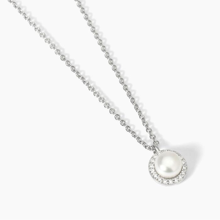 Collier en argent avec perle de culture et zircons MILANESIENNE