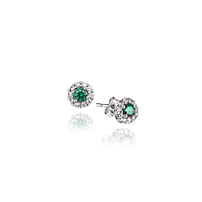 Boucles d'oreilles en or véritable et zircon émeraude