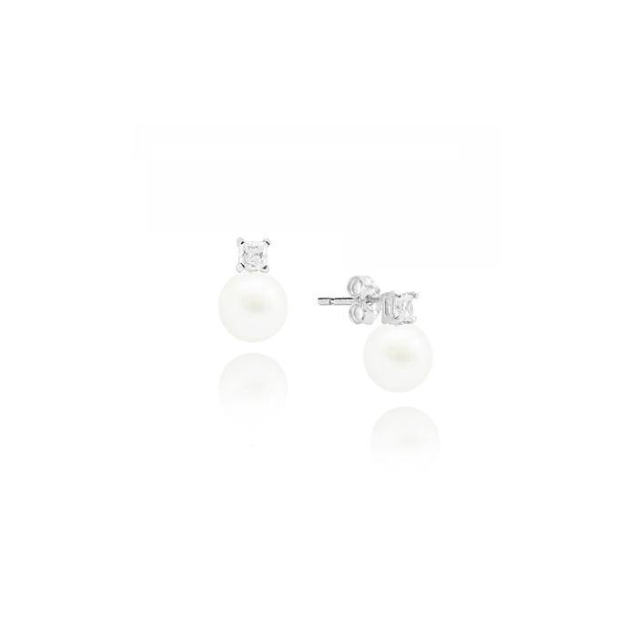 Boucles d'oreilles en or véritable, perles et zircons