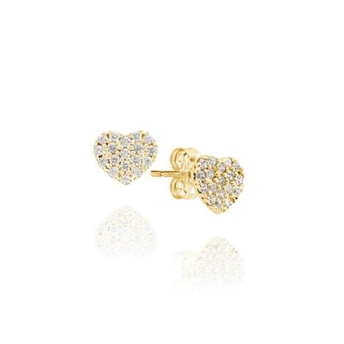 Real Gold Heart and Zircon Earrings