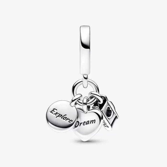 Charm Pendente Fotocamera, Cuore e Bussola