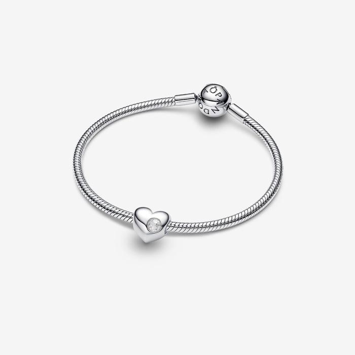 Charm Cuore con Pietra Bianca Aprile da Incidere