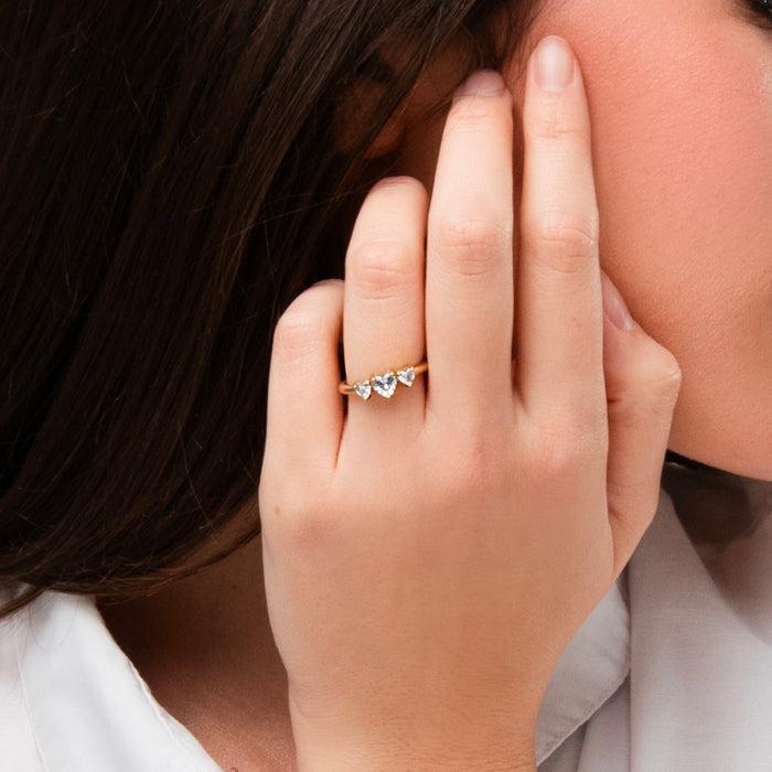 ANELLO DONNA IN ACCIAIO IP GOLD CON CUORI CON ZIRCONI BIANCHI