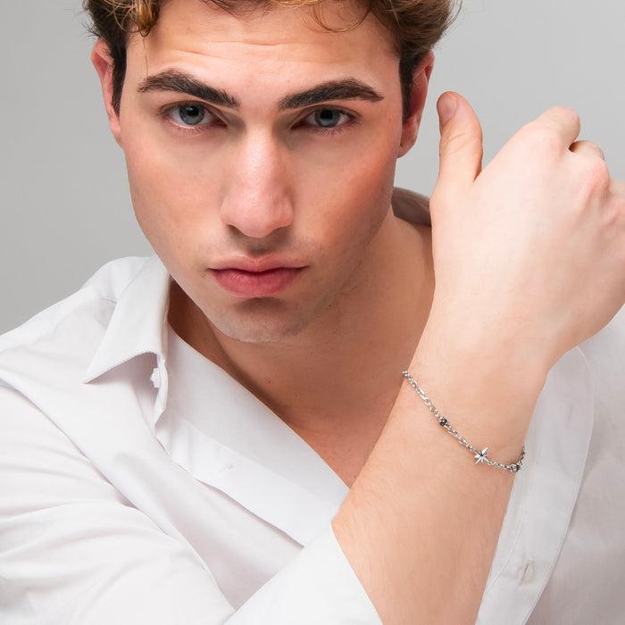 BRACCIALE UOMO IN ACCIAIO CON ROSA DEI VENTI ED ELEMENTI IN IP NERO