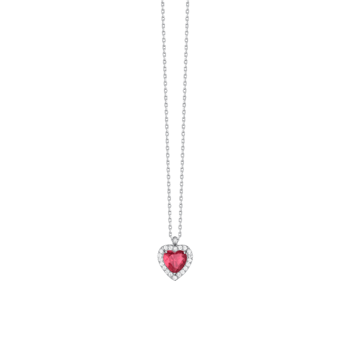 COLLANA DONNA IN ACCIAIO CON CUORE CON ZIRCONI ROSSI E BIANCHI