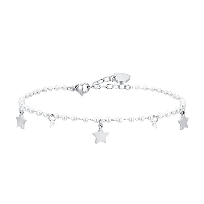 WOMEN'S STEEL ANKLET WITH PEARLS AND STARS