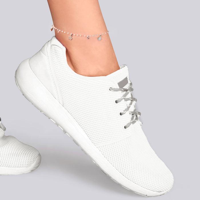 WOMEN'S STEEL ANKLET WITH PEARLS AND STARS