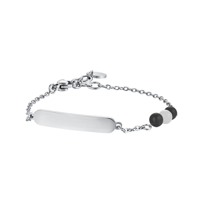 BRACCIALE BAMBINO IN ACCIAIO CON PIETRE BIANCHE E NERE