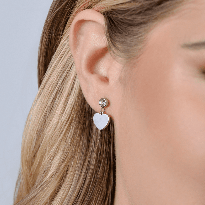 BOUCLES D'OREILLES FEMME EN ACIER AVEC COEUR ET ZIRCON BLANC
