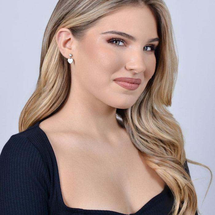 BOUCLES D'OREILLES FEMME EN ACIER AVEC COEUR ET ZIRCON BLANC