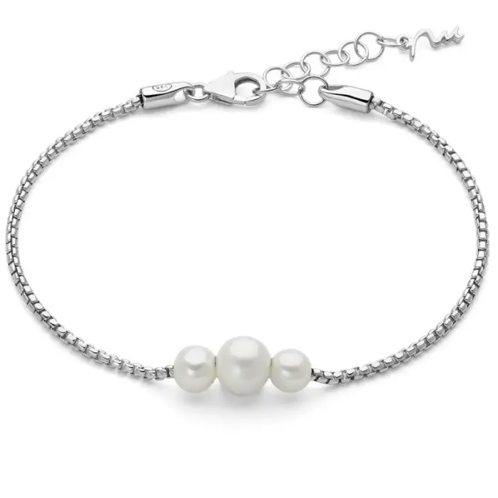 Bracciale in argento e tre perle Oriente