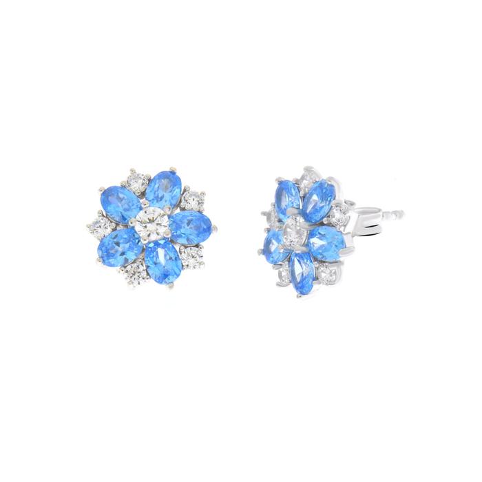Orecchini in Argento 925 a fiore con zirconi bianchi e blu