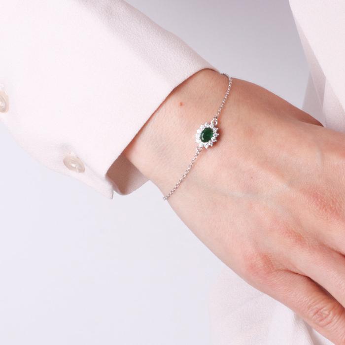 Bracciale in Argento 925 con zirconi bianchi e zircone centrale verde