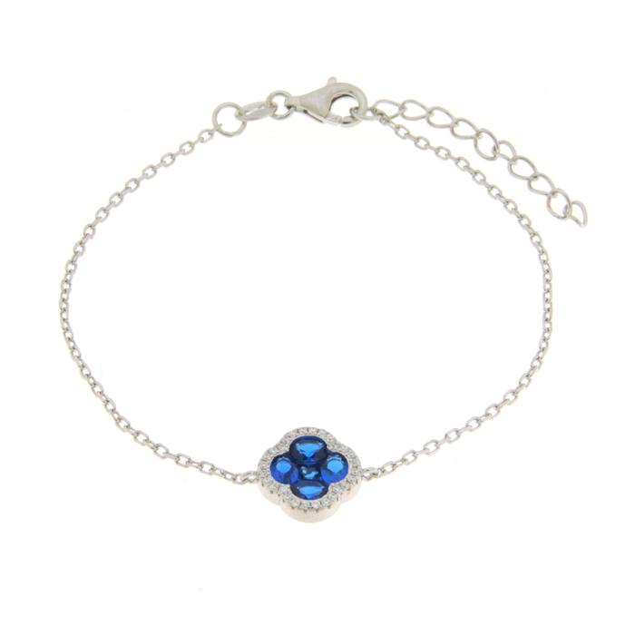 925 Silver Bracelet in the Shape of a Flower and Blue Zirconia
