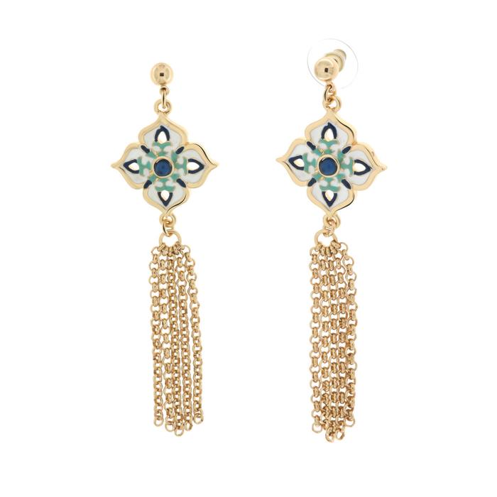 Boucles d'oreilles en métal avec croix de Malte et franges pendantes