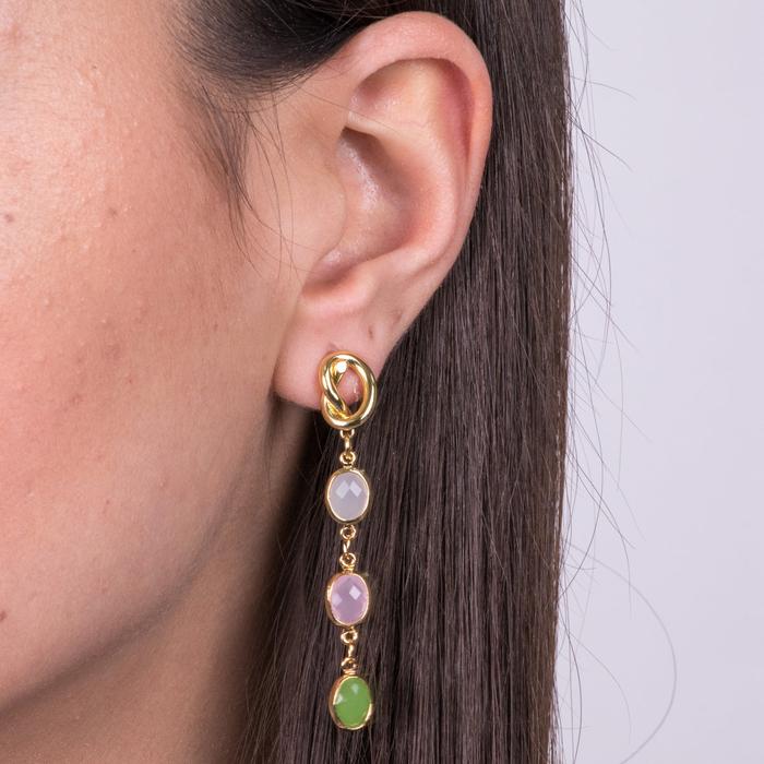 Boucles d'oreilles en métal avec cristaux colorés