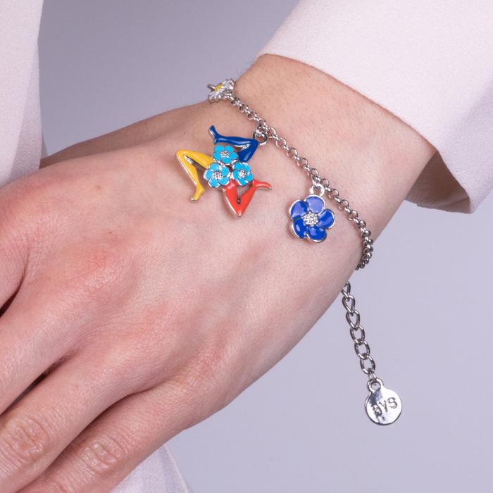 Bracelet en métal avec Trinacria et fleurs
