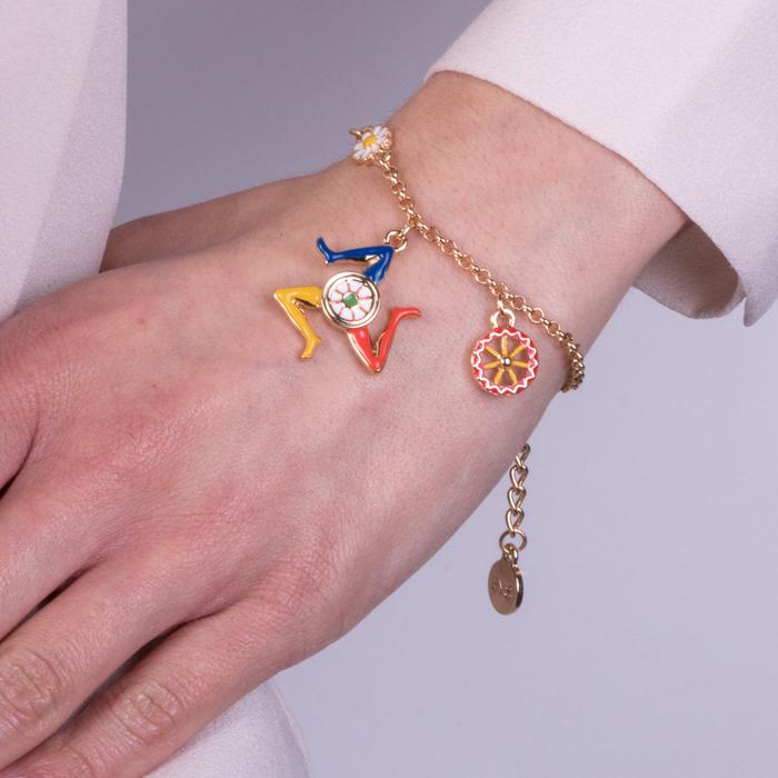 Bracelet en métal avec Trinacria et roue de charrette