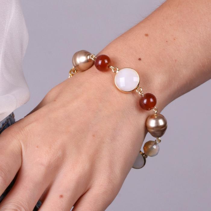 Bracelet en métal avec cristaux et perles marron