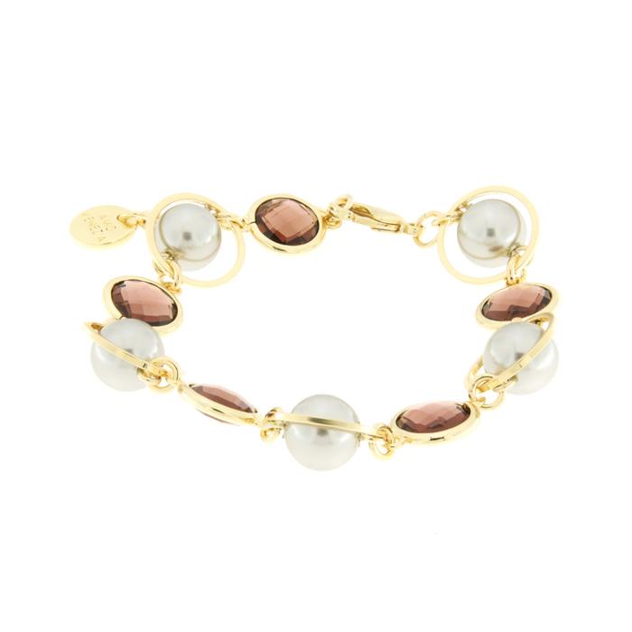Metal bracelet with brown crystals, circles and beads