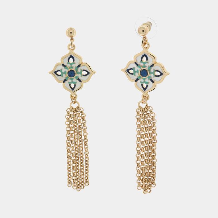 Boucles d'oreilles en métal avec croix de Malte et franges pendantes