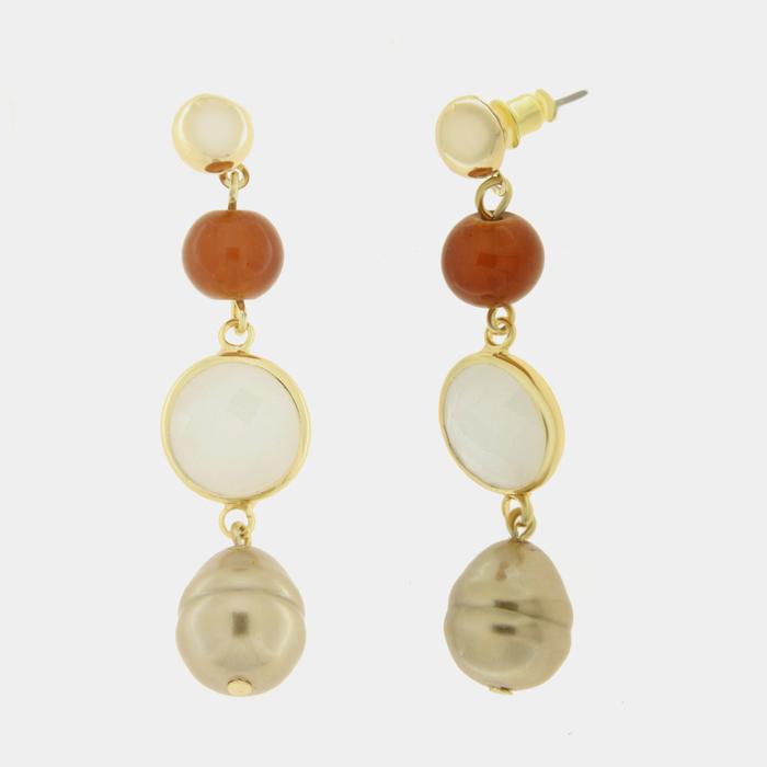 Metal earrings with pendant pearl and crystal