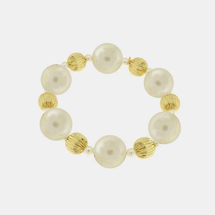 Bracelet en métal avec perles et détails dorés