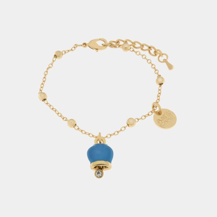 Bracelet en métal avec pendentif grelot porte-bonheur, agrémenté d'émail et de point lumineux