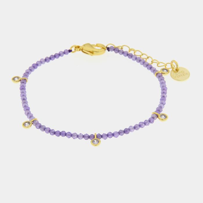Bracelet en métal avec pierres violettes
