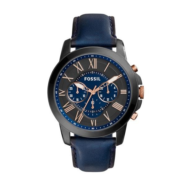 Cronografo Grant con cinturino in pelle blu navy - steampuhousenkstore.com