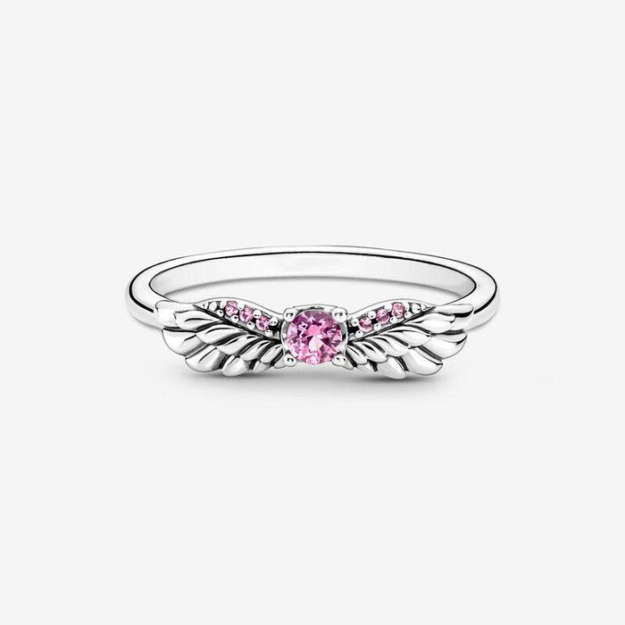 Bague ailes d'ange avec pierre rose