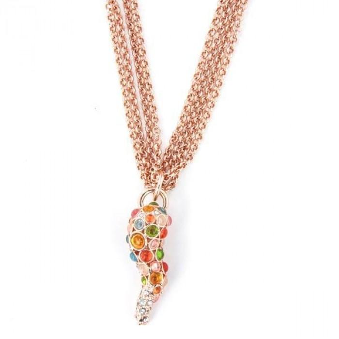 Collana multifili corno multicolore pendente - steampuhousenkstore.com