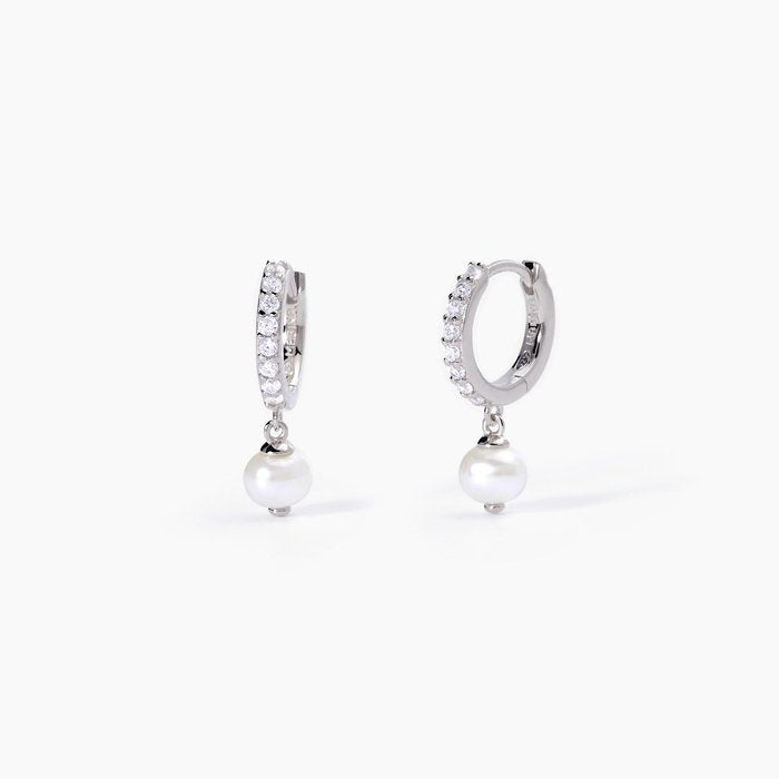 Boucles d'oreilles créoles en argent avec perles de culture INVITATION DE MARIAGE