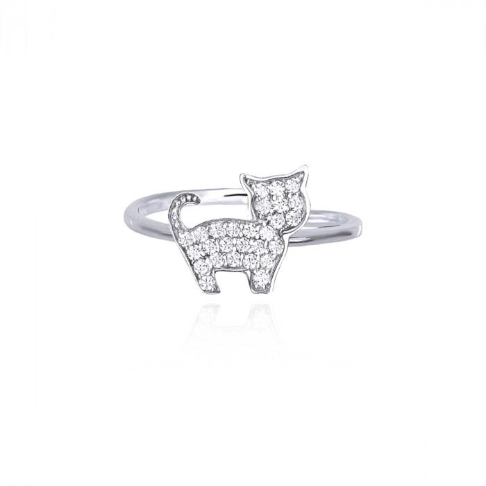Anello aperto centrale gatto zirconi - steampuhousenkstore.com