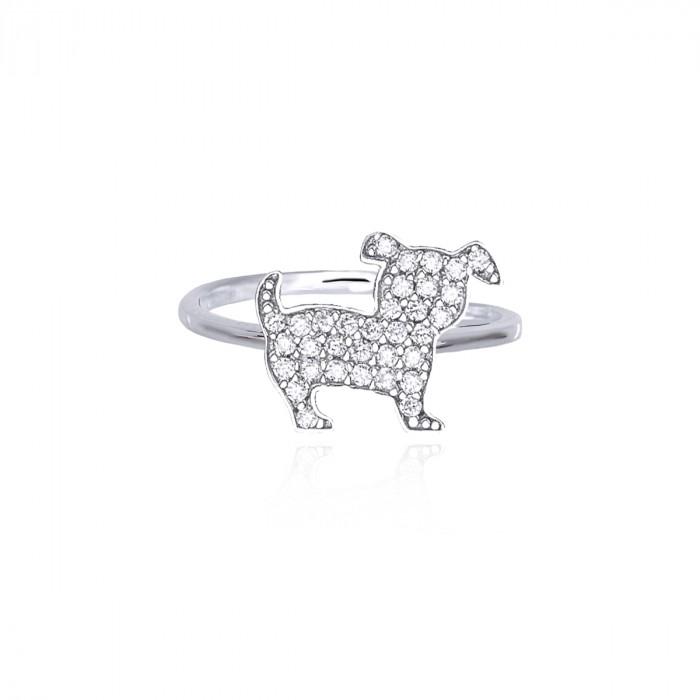 Anello aperto centrale cane zirconi - steampuhousenkstore.com