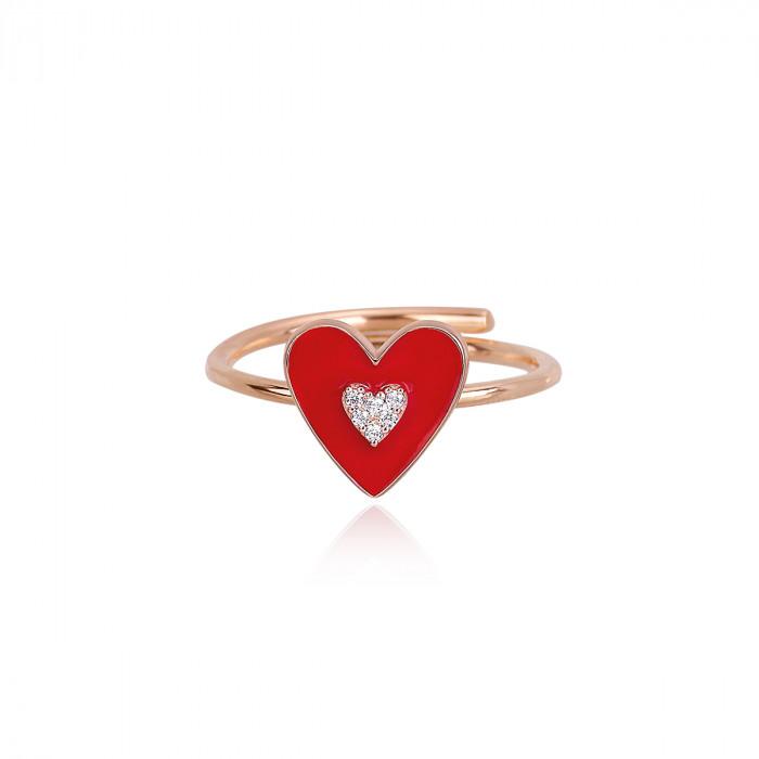 Anello rosè cuore smalto rosso zirconi - steampuhousenkstore.com