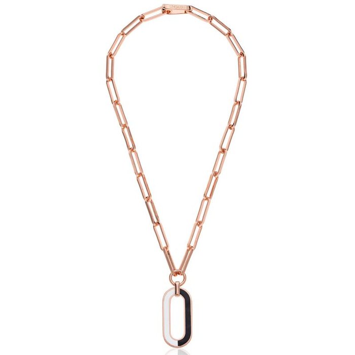 Collier pendentif en émail noir et blanc