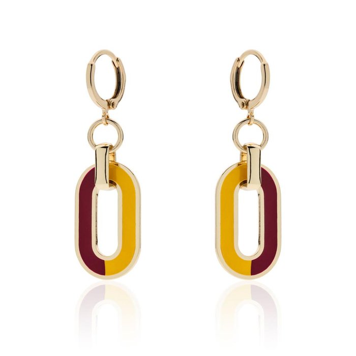 Boucles d'oreilles en bronze plaqué or avec émail rouge et jaune