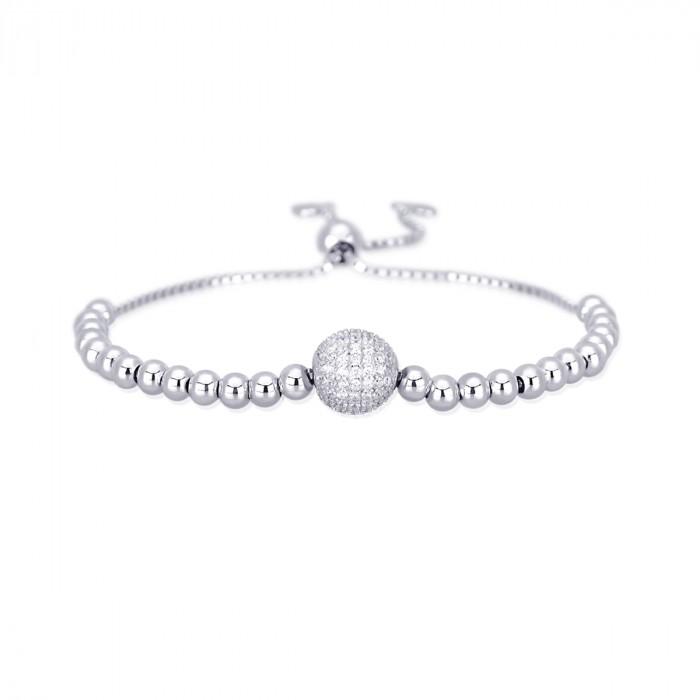 Bracciale pallini silver centrale sfera strass - steampuhousenkstore.com