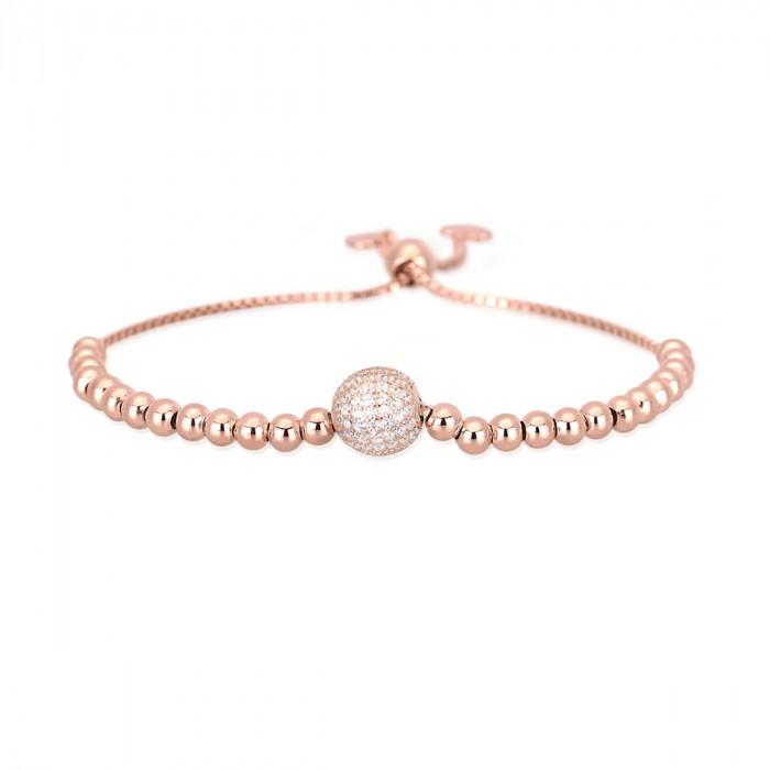 Bracciale rosè pallini silver centrale sfera strass - steampuhousenkstore.com