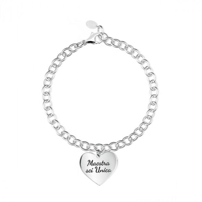 Bracciale pendente cuore inciso maestra sei unica - steampuhousenkstore.com