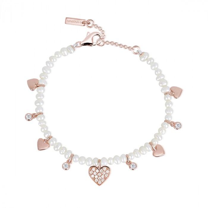 Bracciale perline pendenti cuori rosè strass - steampuhousenkstore.com
