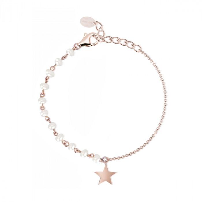Bracciale rosè perline pendente stella - steampuhousenkstore.com
