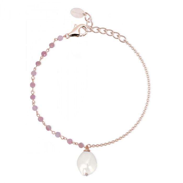 Bracciale rosè perline rosa pendente perla - steampuhousenkstore.com