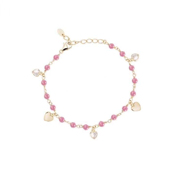 Bracciale laminato pietre rosa pendenti cuori zircone - steampuhousenkstore.com