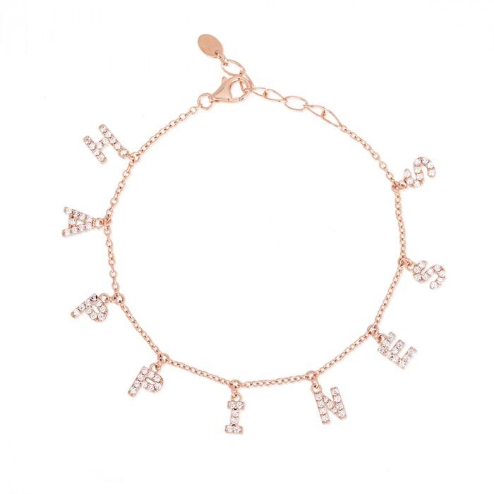 Bracciale armbander rosè pendente scritta happines pavè strass - steampuhousenkstore.com
