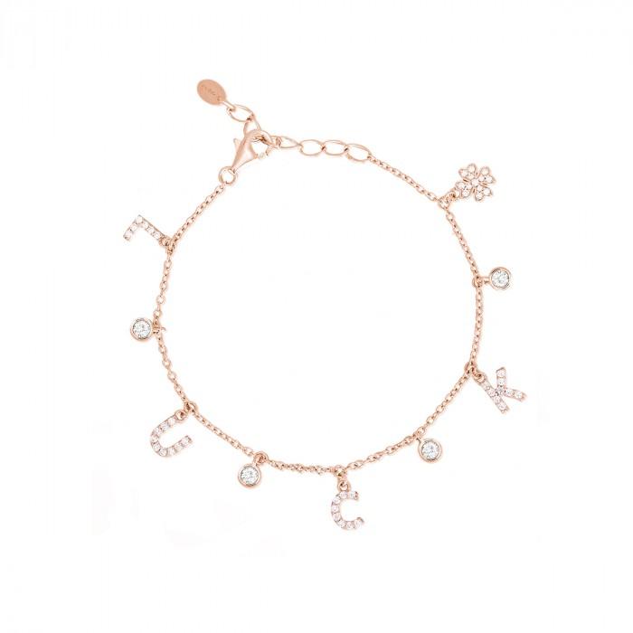Bracciale rosè pendenti luck strass - steampuhousenkstore.com